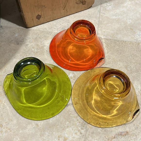 3 Vintage VIKING Glass Spouted Decorative Bowls Orange, Yellow, Green MCM - Picture 4 of 10